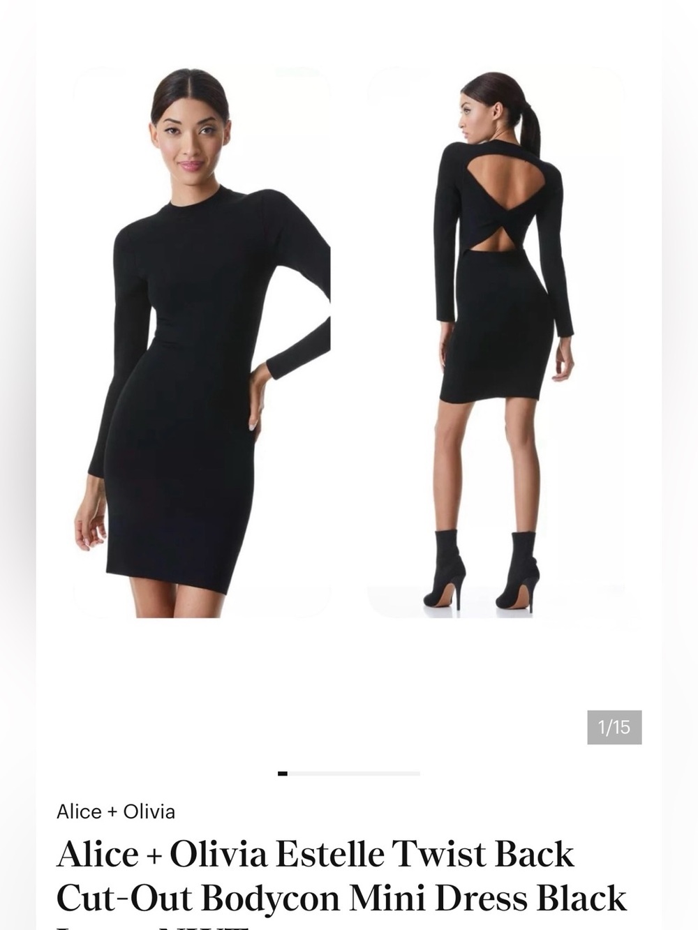 Alice + Olivia Black Long-Sleeve Twist-Back Bodycon Mini Dress
